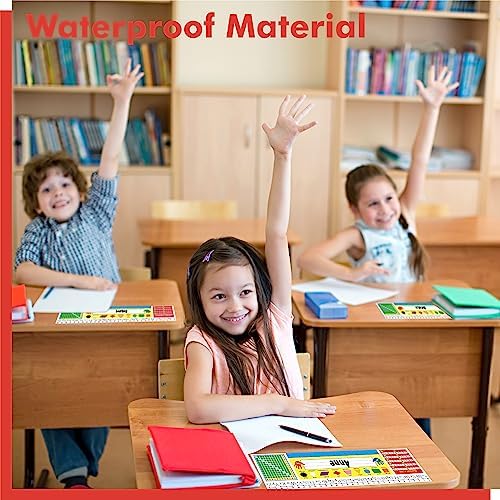 36 PCS Desk Nameplates, Double Sided PET Film Desk Name Tags with Alphabet, Numbers, Multiplication Chart, Shapes, Colors and Ruler Erasable & Reusable Traditional Manuscript Name Plate (14” x 4”) - Image 5