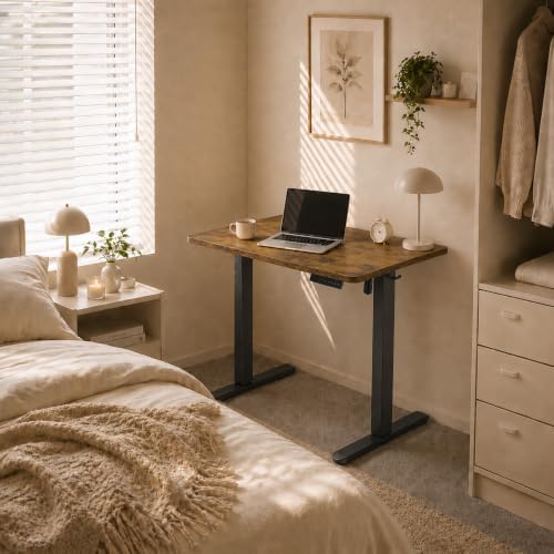 Electric Standing Desk, 32" x 24" Adjustable Height Sit Stand Desk, Small Space Workstation, Compact Computer Desk for Home Office, Stable Steel Frame (Rustic) - Image 2