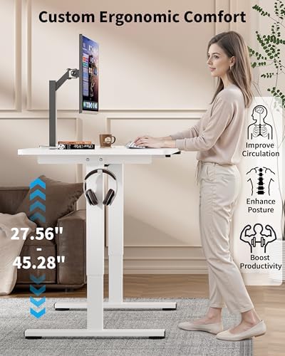 Okin Electric Standing Desk, 40 x 24 Inches Whole Piece Height Adjustable Desk, White Sit to Stand Desks Computer Workstation with Wheels for Home Office - Image 6