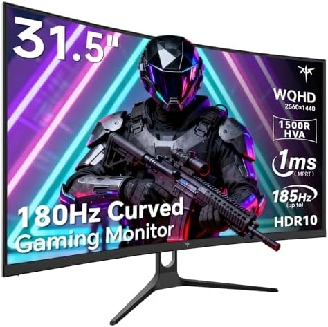 KTC 32 Inch Curved Gaming Monitor, 2K 180Hz (OC 185Hz) 1500R Monitor, H32S5 by KTC