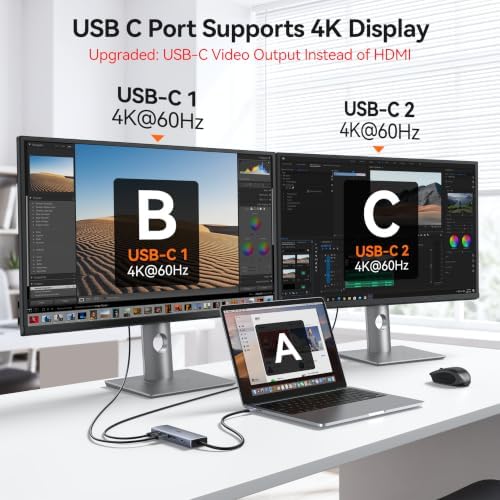 USB C Hub Dual 4K@60Hz USB C Adapter for Dell HP, 100W PD USB C Splitter - Image 3