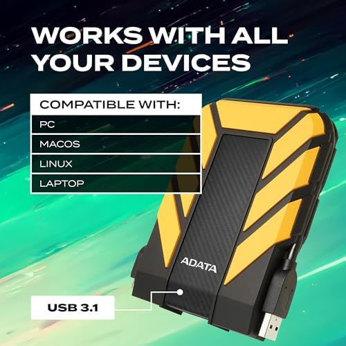 ADATA HD710 Pro, External Hard Drive, Yellow, 2TB - Image 4