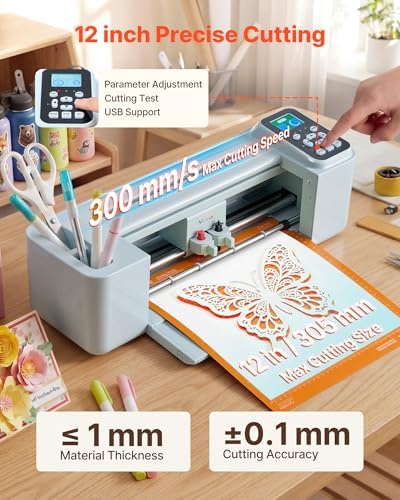 VEVOR Vinyl Cutting Machine, 12 in, Button and Screen Controlled Vinyl Cutter, 20000+ Built-in Design Resources, Compatible with Mac, Windows, Android and iOS, for Creating Customized Crafts Cards - Image 2