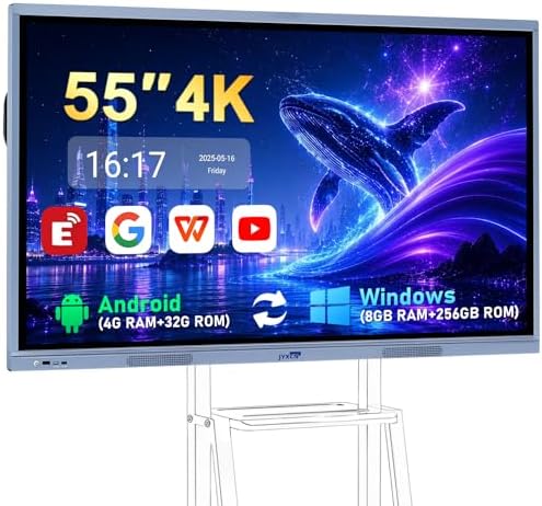 55" Smart Board, 8 + 256 GB Digital Interactive Whiteboard Display Built-in Windows10 & Android 11 Dual System with 4K Touchscreen, Electronic Smartboard for Classroom Office Home (Board Only)​ by SmarterWorkEasierLife