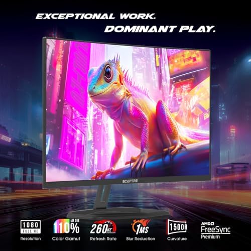 Sceptre Prime Curved 32 inch Gaming Monitor 1080p DisplayPort up to 260Hz 1500R FreeSync Premium 1ms Build-in Speakers, Machine Black 2026 (C325B-FW260D Series) - Image 3