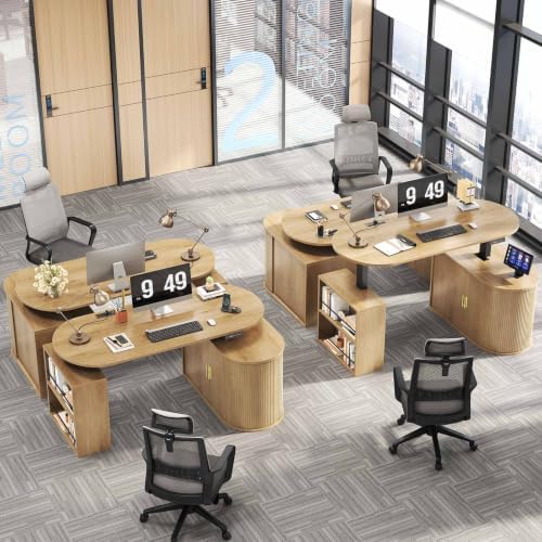 HSH Electric Standing Desk with Storage Cabinet Oak 60" Home Office Desks - Image 7