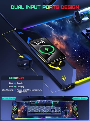 5-in-1 RGB Mouse Pad with Wireless Charging, Gaming Desk Mat, Blue Nebula - Image 3