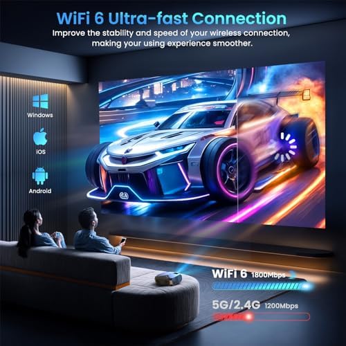 [Compatible with Netflix/High Brightness] Smart Projector with WiFi 6 and Bluetooth 5.3, 4K Outdoor Movie Projector with Prime Video/YouTube, Portable Proyector Compatible with HDMI/USB/iOS/Android - Image 2