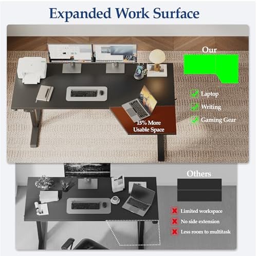 Klicelor L Shaped Standing Desk 63 x 35.4 Inch, Electric Height Adjustable Corner Desk for Home Office Workstation, Ergonomic Sit Stand Computer Table with Memory Controller, Black - Image 4