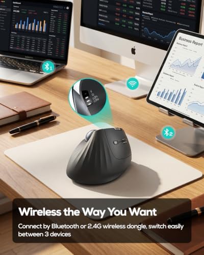Nulea Wireless Trackball Mouse, 54° Vertical Ergonomic Thumb Control-Black - Image 5