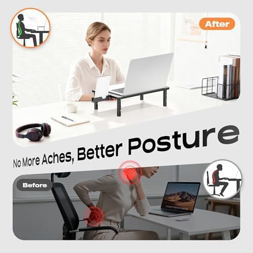 Computer Monitor Stand Riser for Desk, 3 Height Adjustable PC Laptop TV Desktop Monitor Stand Shelf, Metal Printer Table with Phone Holder, Stand Riser for Desk, Office Desk Organizers and Accessories, 1 Pack - Image 4