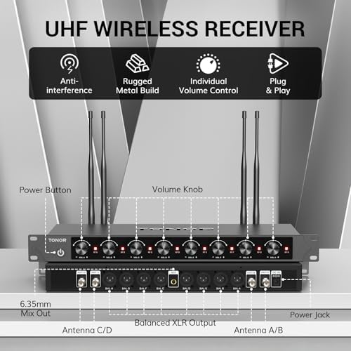 TONOR Wireless Microphones System with 8x12 Channels Cordless Handheld Microfono Inalambrico, 90 m/295FT UHF Range, Mics with Stable Signal, Quick Mute for Karaoke Singing Party Church Wedding - Image 5