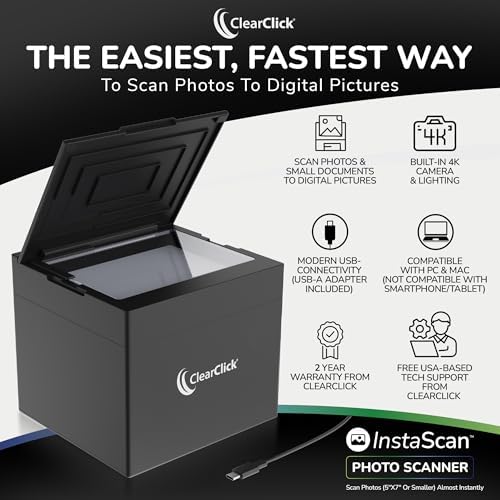 ClearClick InstaScan Photo Scanner for PC & Mac - Scans Each Photo Virtually Instantly - Compatible with 4x6, 5x7, & Smaller Photos - No Drivers Required - USB-C Connection [300 DPI Scanning Quality] - Image 2
