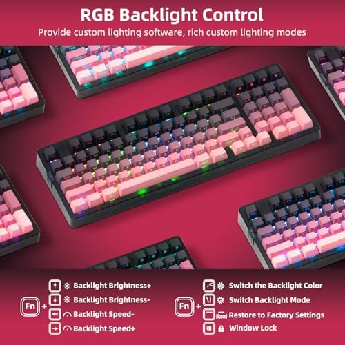 ZORNHER ZH980 Mechanical Keyboard Wireless,95% Pink Creamy Keyboard with Number Pad,Gaming Keyboard with Number Pad,Lighted Up PBT Keycaps,Creamy Sounding Linear Switches,Full Size - Image 4