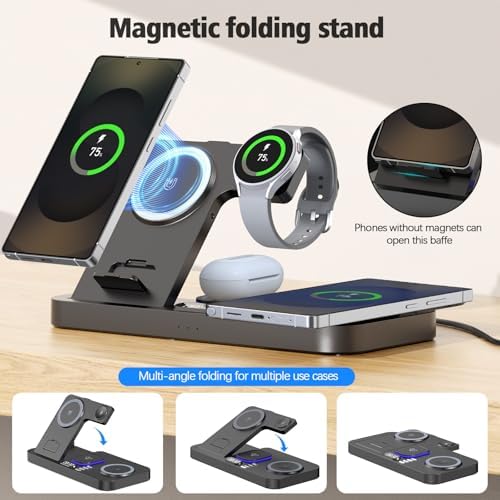 Magnetic Wireless Charger for Samsung, 6 in 1 for Samsung Charging Station,30W Dual Phone with Auto-Switch 7-Color Light & Clock,for Samsung S26,for Galaxy Buds for Samsung Galaxy Watch - Image 6