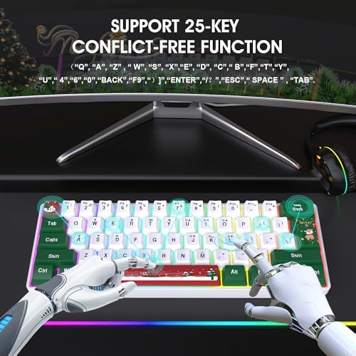 Snpurdiri 60% Wired Gaming Keyboard, RGB 61-Key (Red Green White) - Image 5