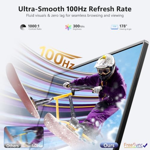 ForHelp 18.5 Inch 100Hz Portable Display, 1920x1080 16:9 FHD Monitor with Built-in Stand and Speakers, Compatible with Laptop, Mobile Phone and Game Consoles - Image 4