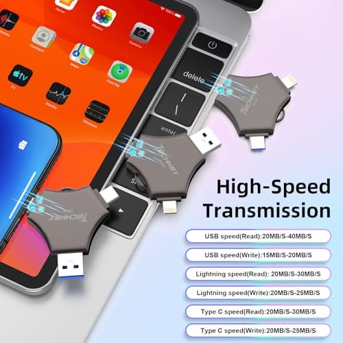 MFi Certified USB 3.0 Flash Drive 256GB for iPhone, 3in1 External Memory Photo Keeper Storage Stick for Picture/Video/Data Saver/Backup, High Speed Thumb/Jump/Hard Drives for iPad/Android/PC (Black) - Image 4