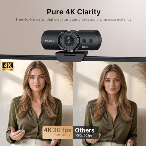NexiGo HelloCam Ultra, 4K Webcam with Windows Hello Facial Recognition, Auto Electronic Shutter, 1080p 60fps, 9-Step Digital Zoom, Stereo Mics, Ultra HD Web Cam for Zoom/Teams/Streaming/Video Calls - Image 2