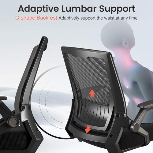 GTPLAYER Ergonomic Office Chair with Flip-up Armrests Executive Computer Chair for Home Office, Breathable Mesh & Comfy Lumbar Support, Pack of 2, Black - Image 4