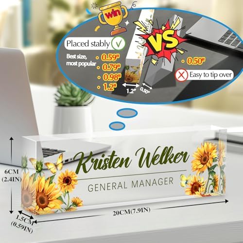 Custom Office Name Plate for Desk - Desk Name Plate Personalized Gifts for Coworkers, Boss, Employees, Teacher, Nurse - Office Desk Decor for Women Men - Employee Appreciation Gifts (Sunflower-1) - Image 2