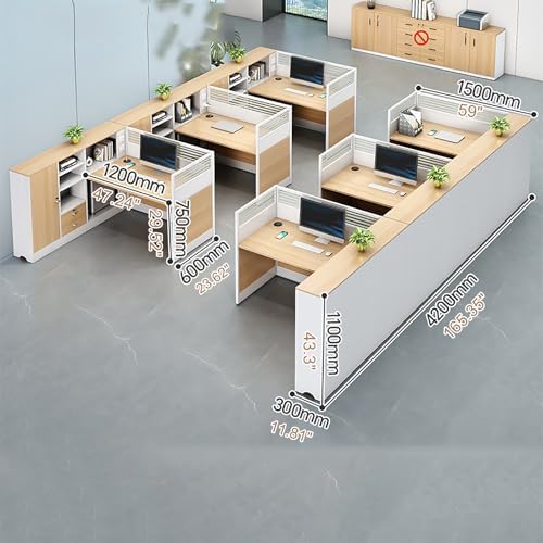Modern Office Cubicle Workstation Desk with Tempered Glass Privacy Panels, USB Charging Hub & Cable Management,Multi-Person Modular Computer Desk for Commercial Office (B-Right, Six Person-T) - Image 2