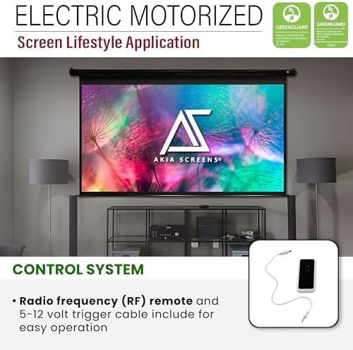 Akia Screens 104-Inch Motorized Projector Screen, 4:3, Electric Drop Down Projector Screen with Remote, Wall or Ceiling Mount, 4K/8K Ready, Black Case, AK-MOTORIZE104V1 - Image 3