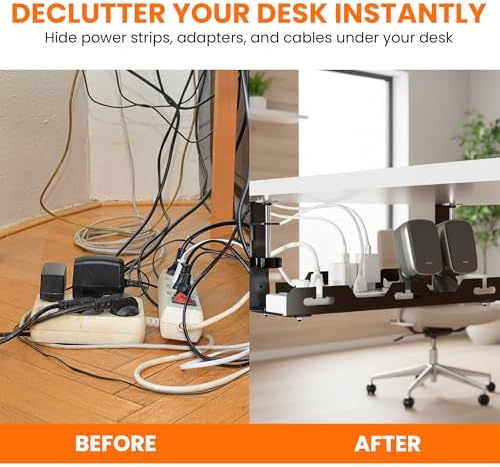 17'' Super Sturdy Cable Tray Under Desk Cord Organizer Standing Desk Cable Management System Large Power Strip Holder Cord Basket With Clamp for Wire Management Rack Office, Home, No Drill & Damage - Image 5