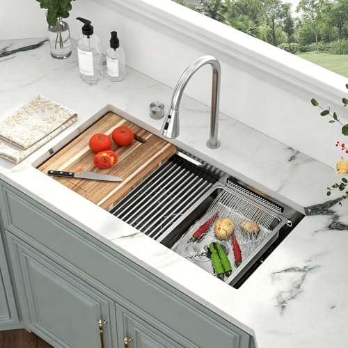 Kichae 32 x 17 Undermount Kitchen Sink Stainless Steel 16 Gauge Workstation by Kichae