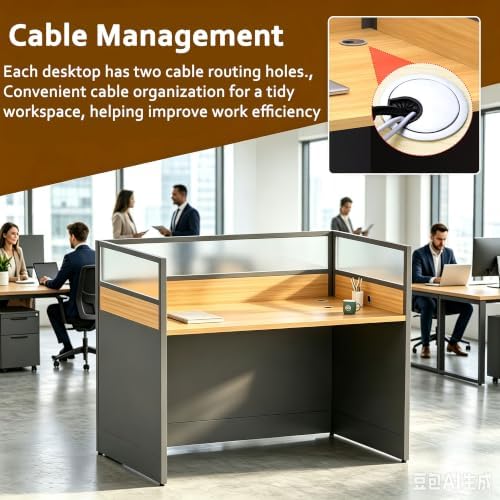 6-person Office Cubicle Desk Workstation w/Mute Privacy Panels, Walnut - Image 4
