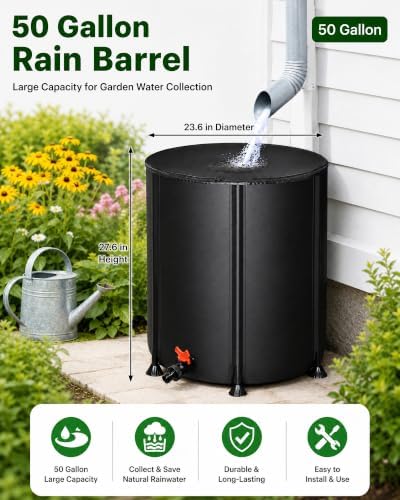 50 Gallon Collapsible Rain Barrel, Portable Rainwater Collection System, Rain Catcher Barrel with Spigots and Overflow Kit, Rain Water Barrel Collector for Garden, Black ﻿ - Image 3