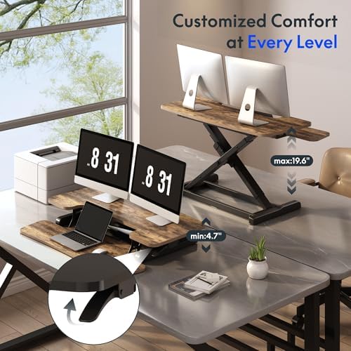 FLEXISPOT Standing Desk Converter 40" Wide Desk Riser for Multi-Device, Large Desktop Sit Stand Workstation for Dual Monitors, Ergonomic Height Adjustable Stand Up Desk Riser, Rustic Brown - Image 6