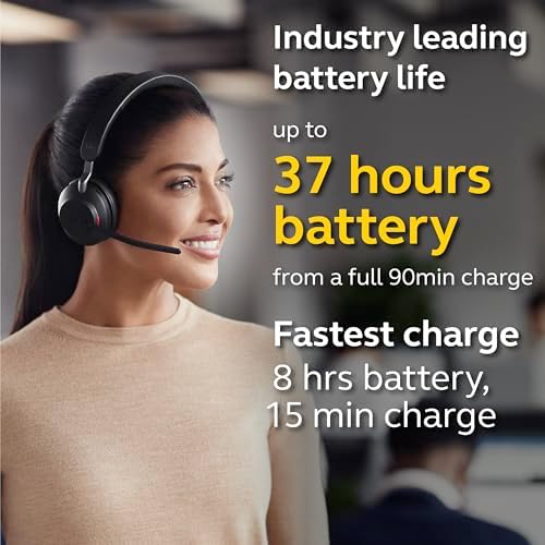 Jabra Evolve2 65 UC Wireless Headphones with Link380a, Stereo, Black – Wireless Bluetooth Headset for Calls and Music, 37 Hours of Battery Life, Passive Noise Cancelling Headphones - Image 5
