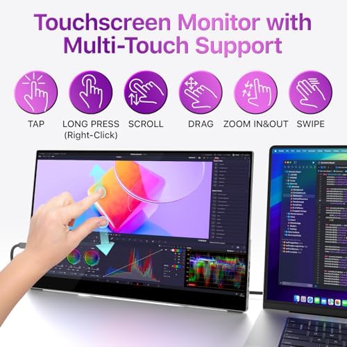 cocopar Portable Monitor Touchscreen 15.6 Inch 1080P FHD 90% sRGB Travel Monitor with Speaker HDMI USB-C Second Screen for Laptop MacBook Surface PC Xbox PS4/5, VESA Mountable, with Touchscreen - Image 2