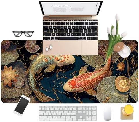 Koi Fish Gaming Mouse Pad 35.4"x15.7" Large Extended Pad Desk Mat Anti-Slip Rubber Base & Durable Stitched Edges for Gamers Smooth Mouse Pad Writing Surface for Desk Office/Home - Image 3