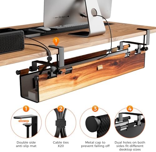 No Drill Thickened Under Desk Cable Management,38.5In,Wood-Grain - Image 6