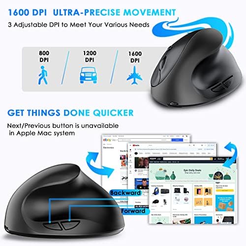 Right Hand Ergonomic Vertical Wireless Mouse Type C Rechargeable 6 Btn Mice - Image 5