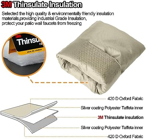 Enlarge Outdoor Faucet Cover for Winter Freeze Protection, 3M Thinsulate, 10"H x 6.3"W Hose Bib for Wall Taps Outside, Waterproof & Frost Free Insulated Spigot, 2 Pcs Faucet Socks - Sand - Image 4