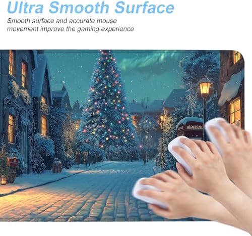 Christmas Winter Village Mouse Pad – 31.5" x 11.8" Large Extended Desk Mat with Black Cat and Christmas Tree Scene – Cozy Holiday Design, Non-Slip Base, Smooth Surface for Home & Office - Image 4