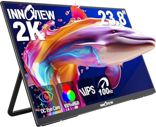 InnoView 23.8 Inch 2K 100Hz Large Portable Monitor ∆E<2 100% sRGB Fast IPS Portable Gaming Monitor QHD w/180° Adjustable Stand USB-C HDMI Laptop Monitor for PS5/4 Desktop MacBook Switch Xbox 2560X1440 by InnoView