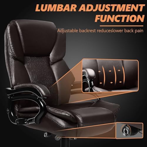 500lbs Big and Tall Office Chair with Dual Rubber Wheel and Pocket Spring Cushion, Comfy Heavy Duty Office Chair for Low Back Pain Relief, Large Executive Desk Chair with Adjustable Lumbar Support - Image 4