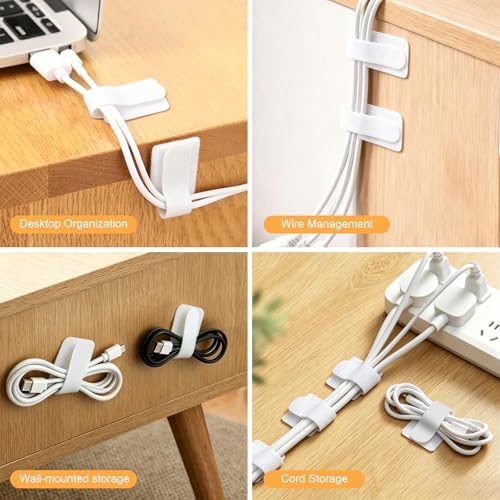 100pcs Hook and Loop Cable Straps,Under Desk Cable Management,Adjustable Cord Organizer for Desk Home Office Organization (White) - Image 6