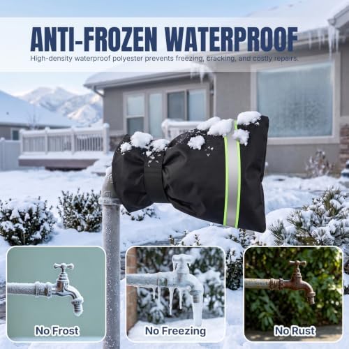 Outdoor Faucet Covers for Winter Freeze Protection, 2 Pack Thickened 8.66" H x 7.09" W Waterproof Hose Bib Covers with Reflective Strips, Reusable Insulated Spigot Socks - Image 2