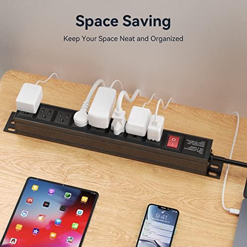 Heavy Duty Power Strip,8 Outlet Metal Power Strips Wall Mount, 1.6 inch Wide Spaced Industrial Surge Protector, Garage Outlet for Shop Workshop Power Strip with Switch & 6 FT Extension Cord, 300J - Image 4