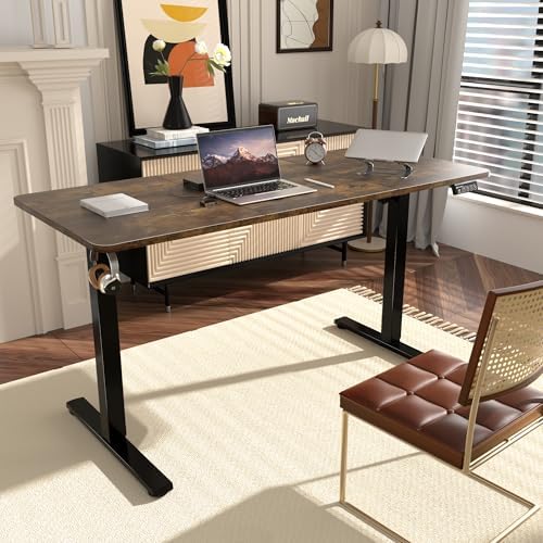55"x24" Standing Desk, Height Adjustable Sit-Stand Home Office, Brown - Image 2