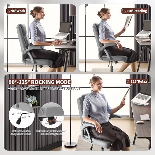 Office Desk Chair, PU Leather Computer Chairs with Padded Flip-Up Arms - Image 5