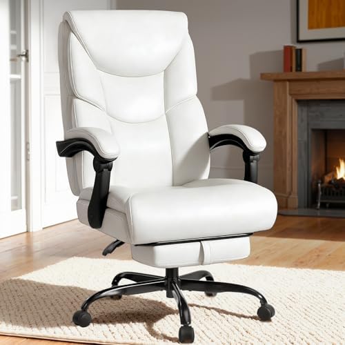 WAILOR 400lbs Office Chair with Foot Rest, Reclining Big and Tall Office Chair with Lumbar Support, High Back PU Leather Computer Chair,Comfy Desk Chair for Home Office (Casual) (White) - Image 2