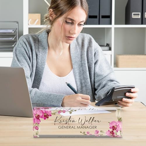 Personalized Name Plate for Desk, Custom Desk Name Plate, Acrylic Name Plate Office Desk Accessories, Personalized Office Gifts for Coworkers Teachers, Employee Appreciation Gifts (A-Butterfly Orchid) - Image 6