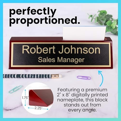 ExcelMark Wood Business Desk Name Plate (Rosewood w/Card Holder) - Image 3
