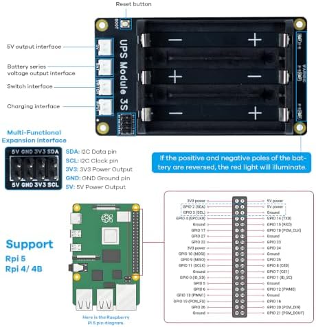 LAFVIN Uninterruptible Power Supply (UPS) Module for Raspberry Pi/Jetson Nano Supports Charging and Power Output at The Same Time 3S & 5V 5A Output - Image 7